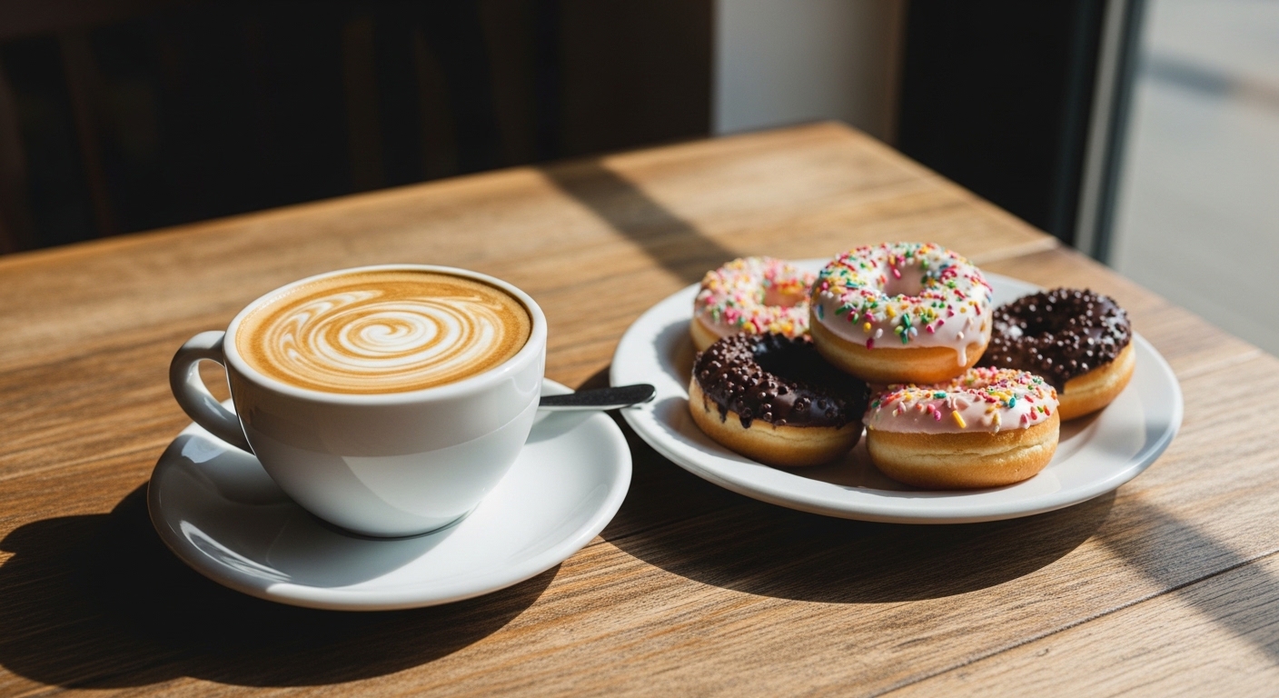 Dark roast coffee and mini doughnuts served at Dapper Doughnut in El Paso TX